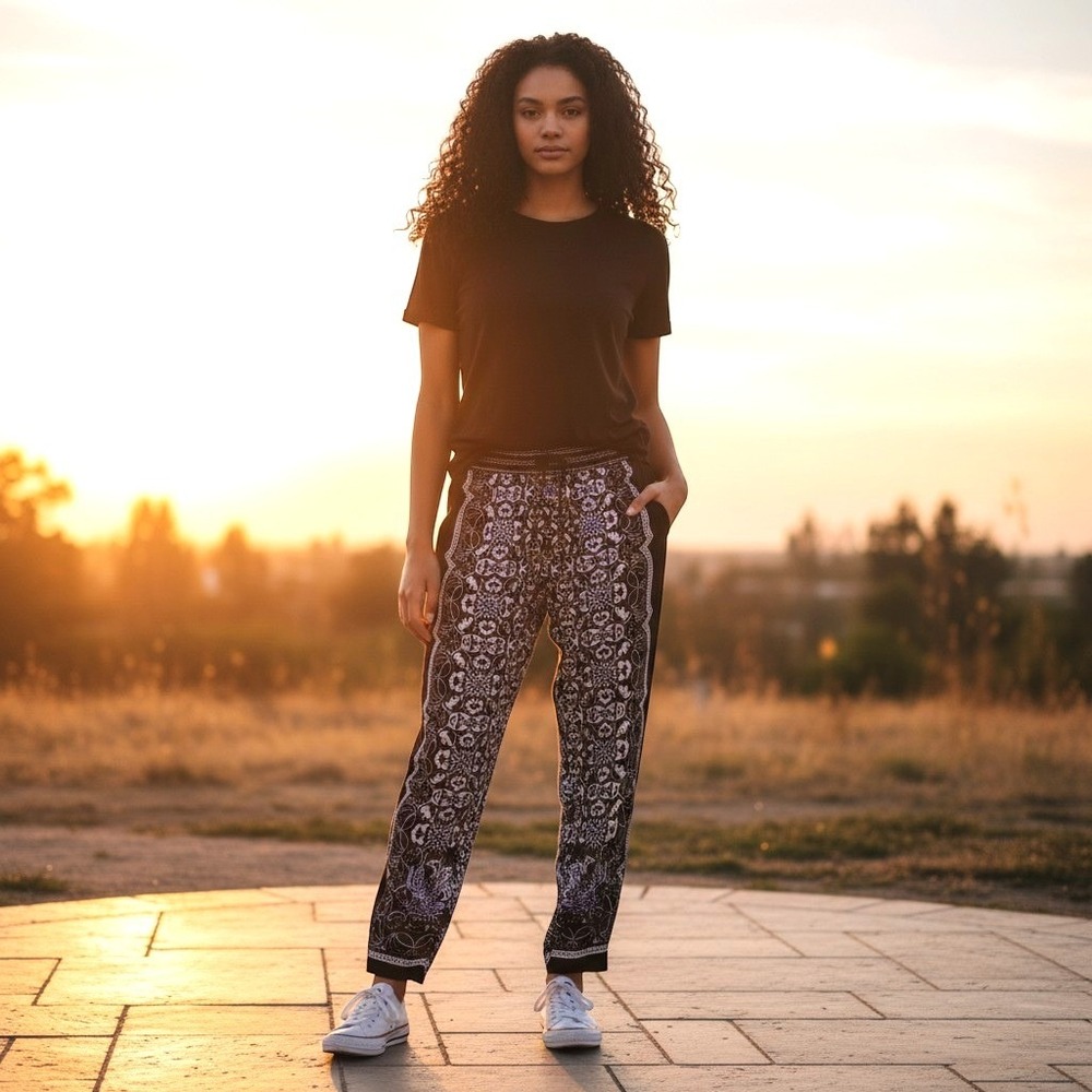 White House‎ Black Market Black White Blue Tapered Soft Ankle Pants 2 Small